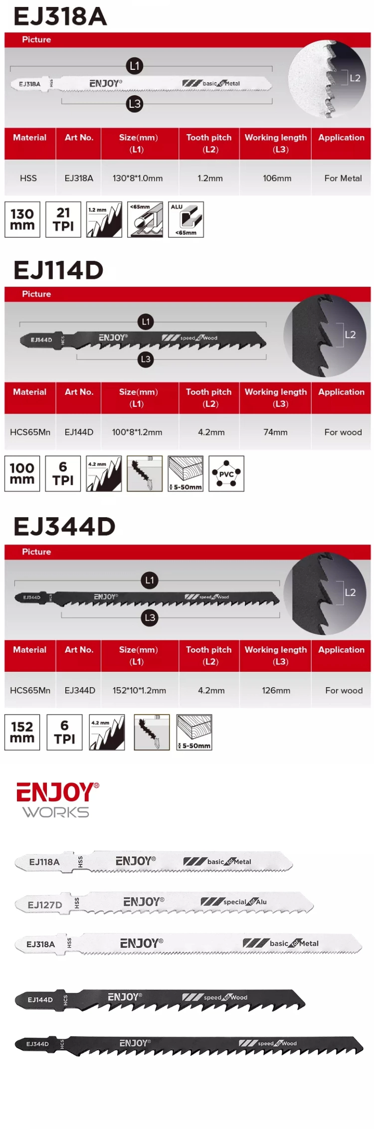 High Quality Jigsaw Blade for Metal Jigsaw Blade for Wood Jigsaw Blade for Plastic